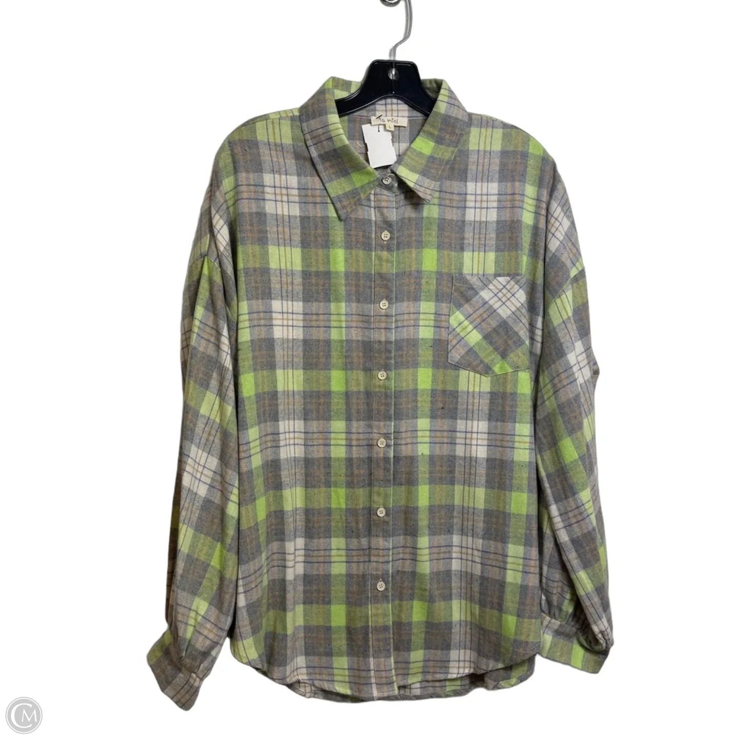 Top Long Sleeve By La Miel In Plaid Pattern, Size: L