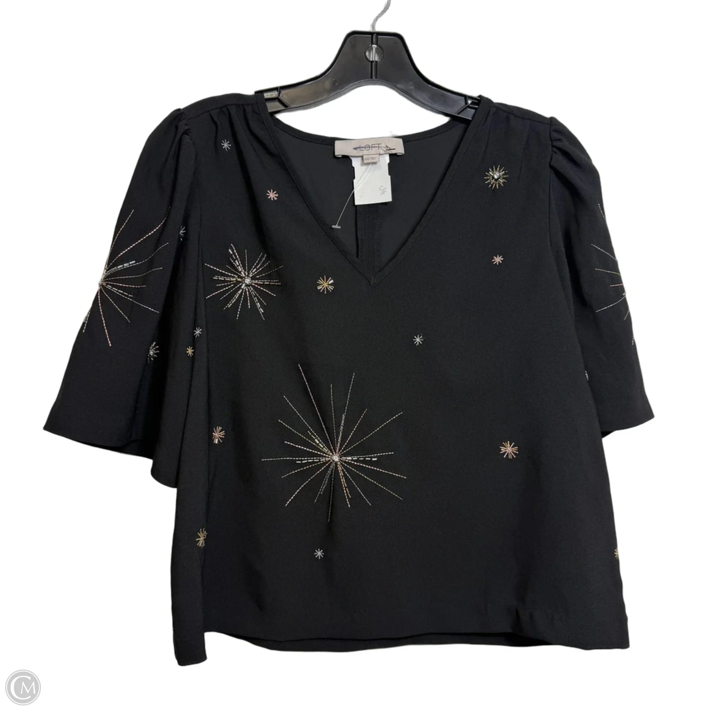 Top Short Sleeve By Loft In Black, Size: Xxs