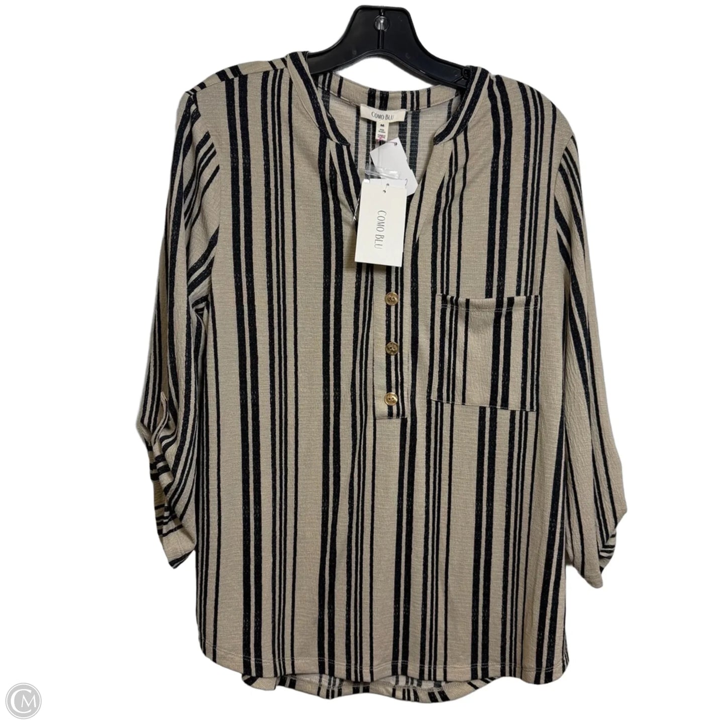 Top 3/4 Sleeve By Como Blu In Striped Pattern, Size: M