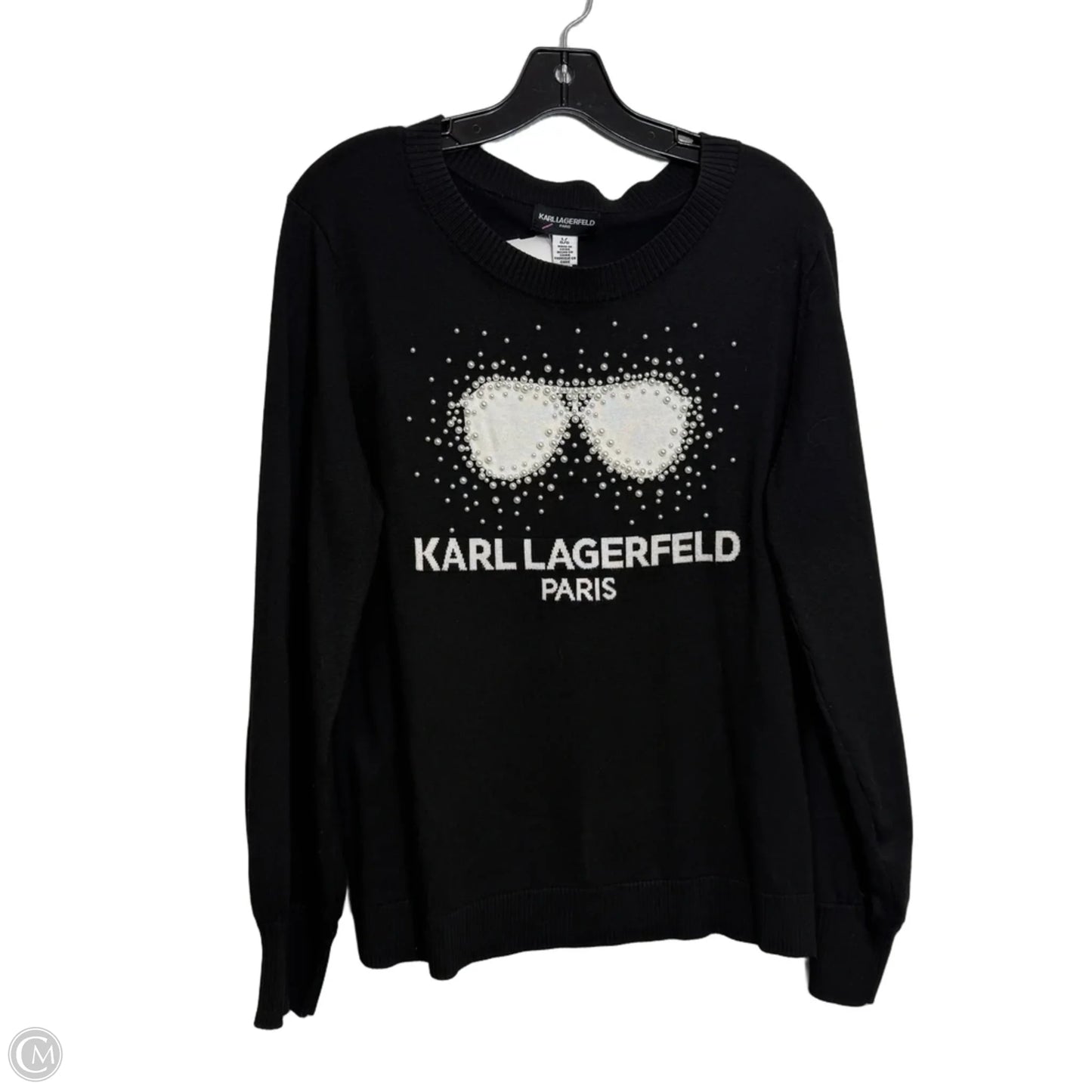 Sweater Cardigan Designer By Karl Lagerfeld In Black, Size: L