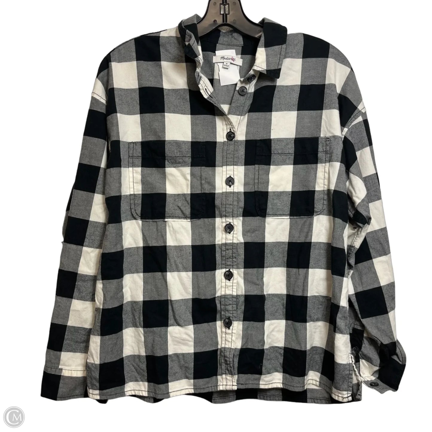 Top Long Sleeve By Madewell In Checkered Pattern, Size: M