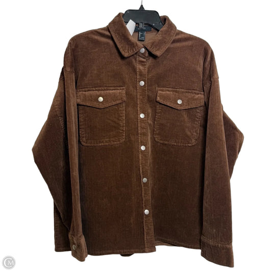 Jacket Shirt By Forever 21 In Brown, Size: L