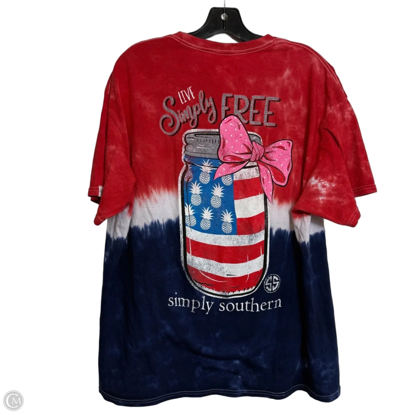 Top Short Sleeve By Simply Southern In Blue & Red & White, Size: Xl