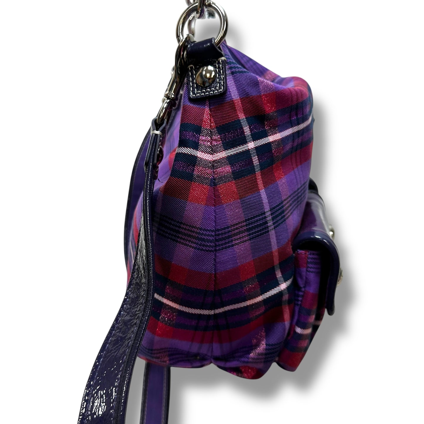 Vintage Poppy Tartan Plaid Pop Pocket Swing Hobo Handbag Designer By Coach, Size: Large