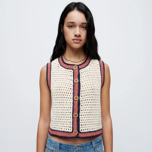 90s cardigan sweater Vest By REDONE In Ivory, Size: Xs