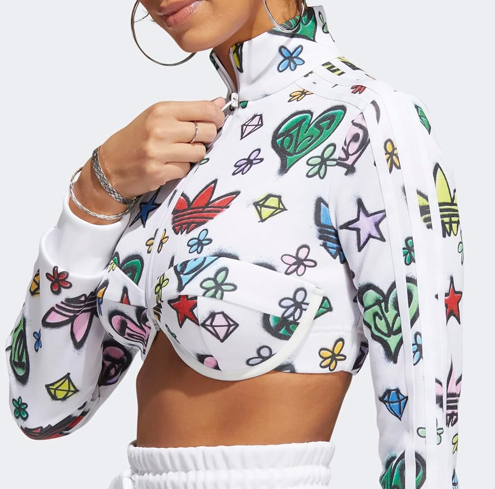 Adidas X JEREMY SCOTT MONOGRAM CROP TRACK TOP Athletic Long Sleeve Collar By Adidas In Multi-colored, Size: Xs