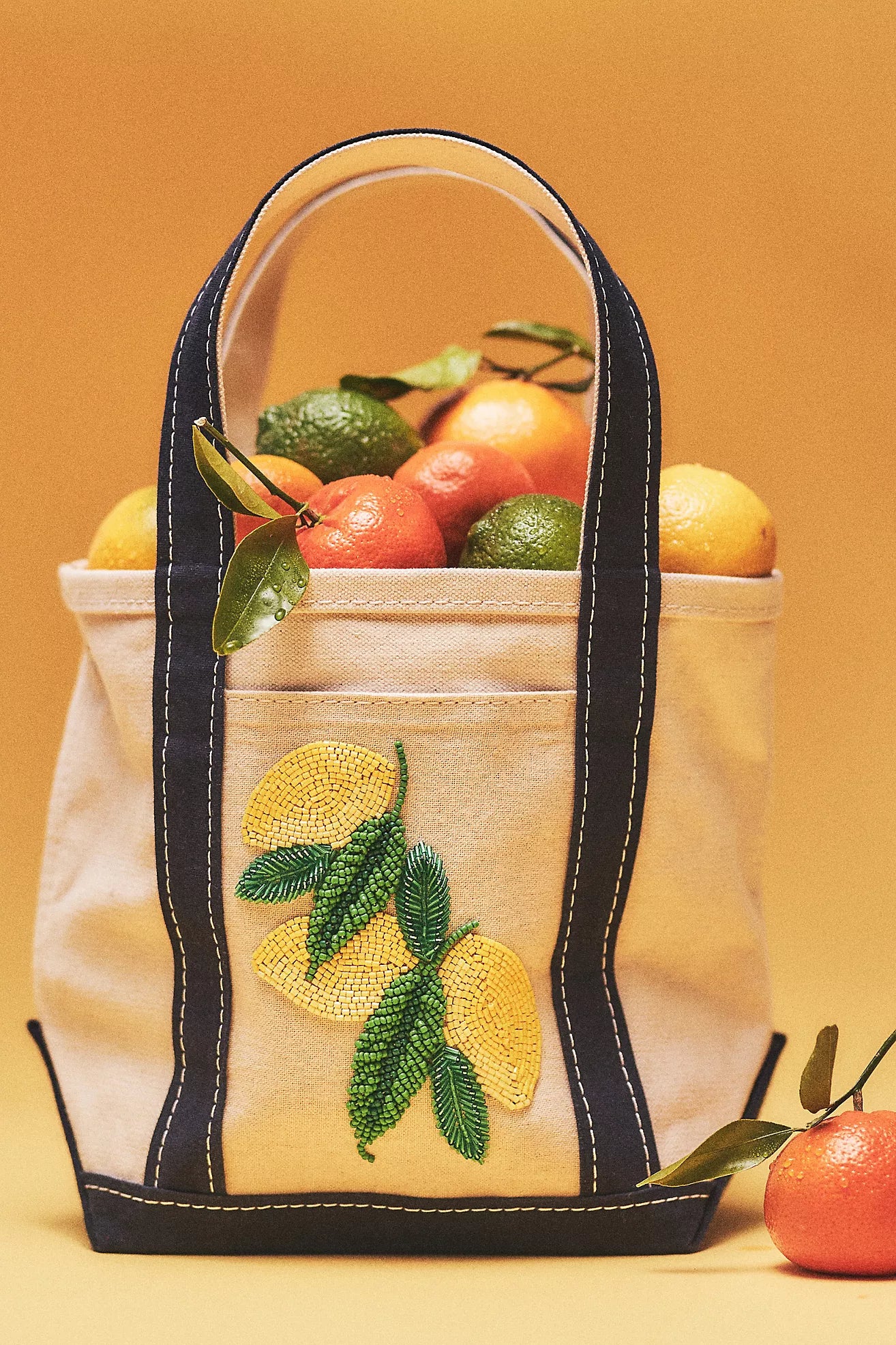 Hartley Beaded canvas lemon Tote By Anthropologie, Size: Small