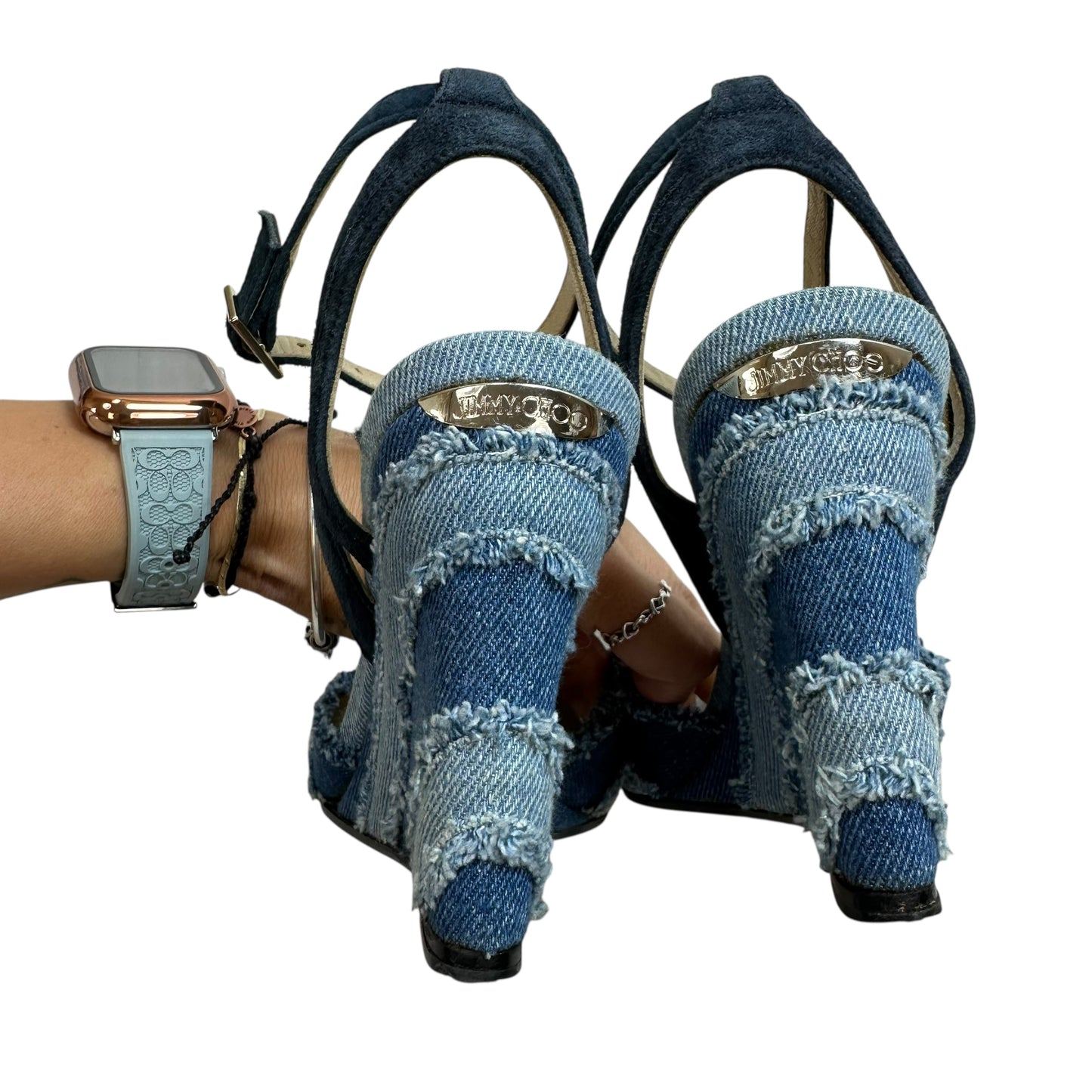 Sandals Luxury Designer By Jimmy Choo In Blue Denim, Size: 6