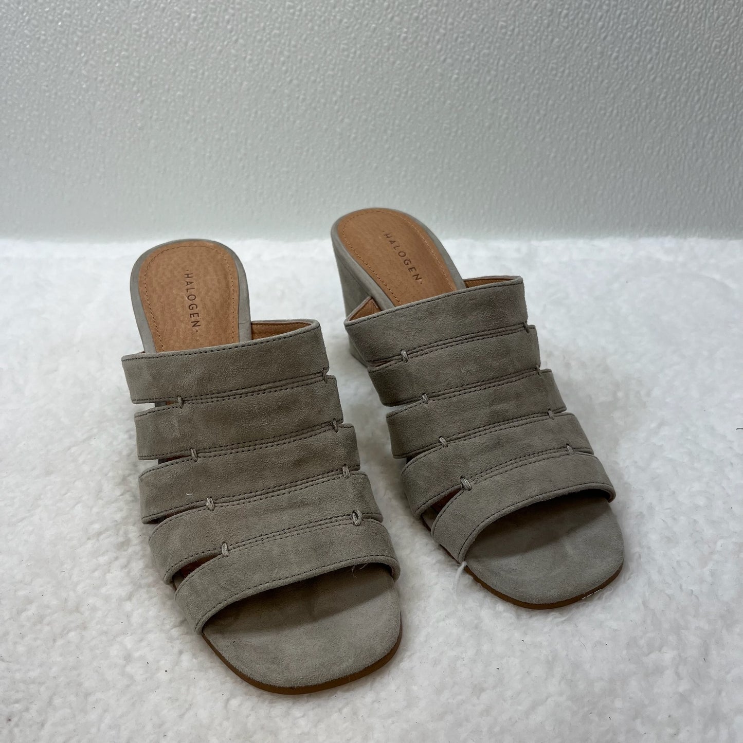 Grey Sandals Heels Block Halogen, Size 6.5