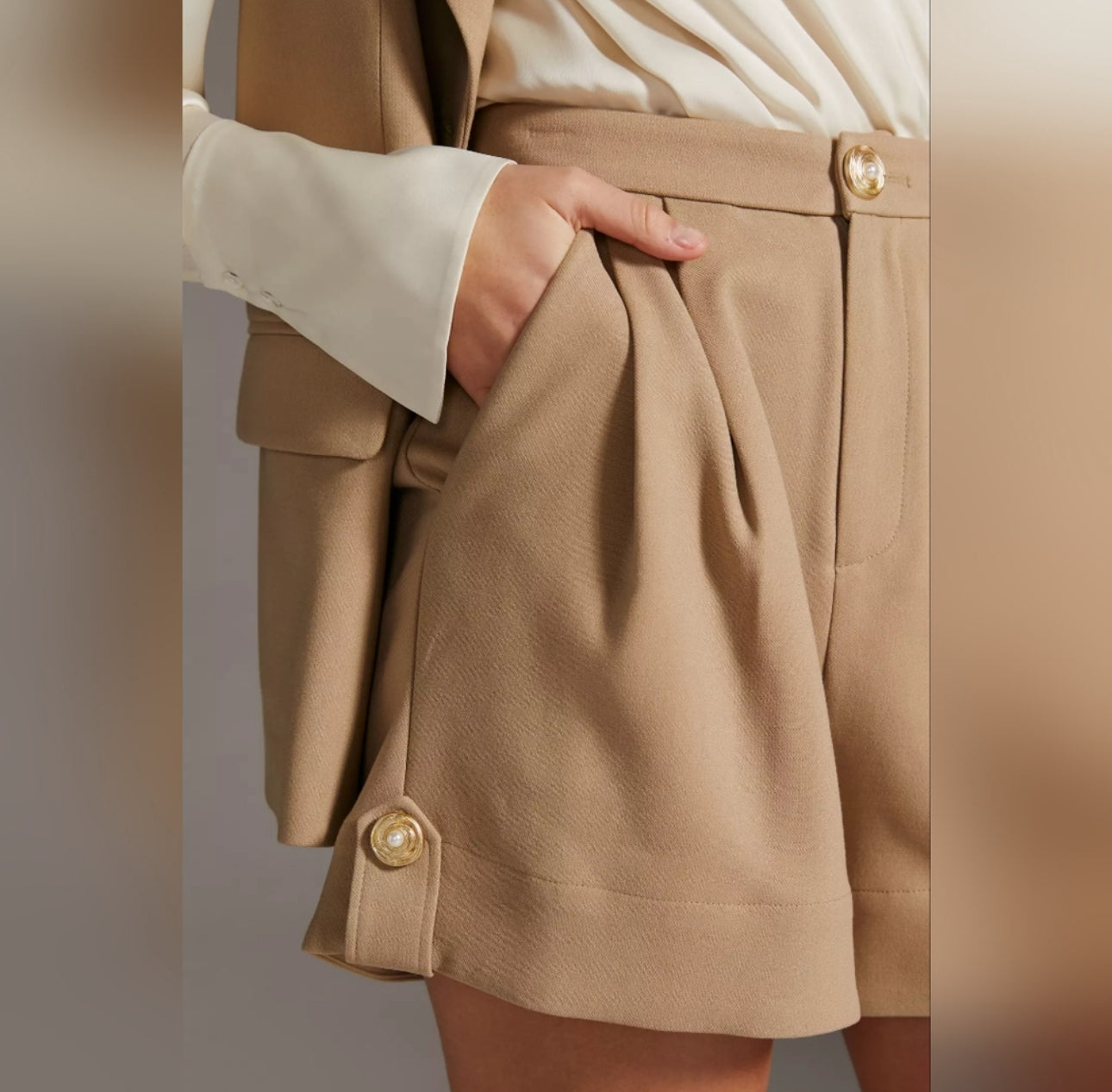 Blazer and Short Set By Anthropologie X Jovonna London In Tan, Size: Xs