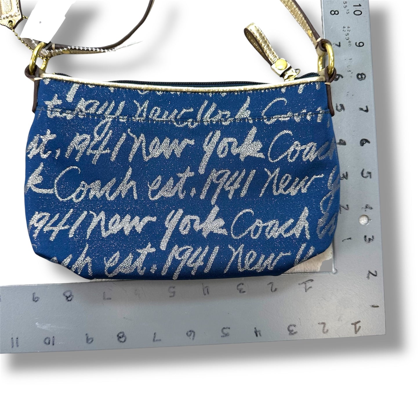 Poppy Signature Script Lurex crossbody bag Designer By Coach, Size: Small