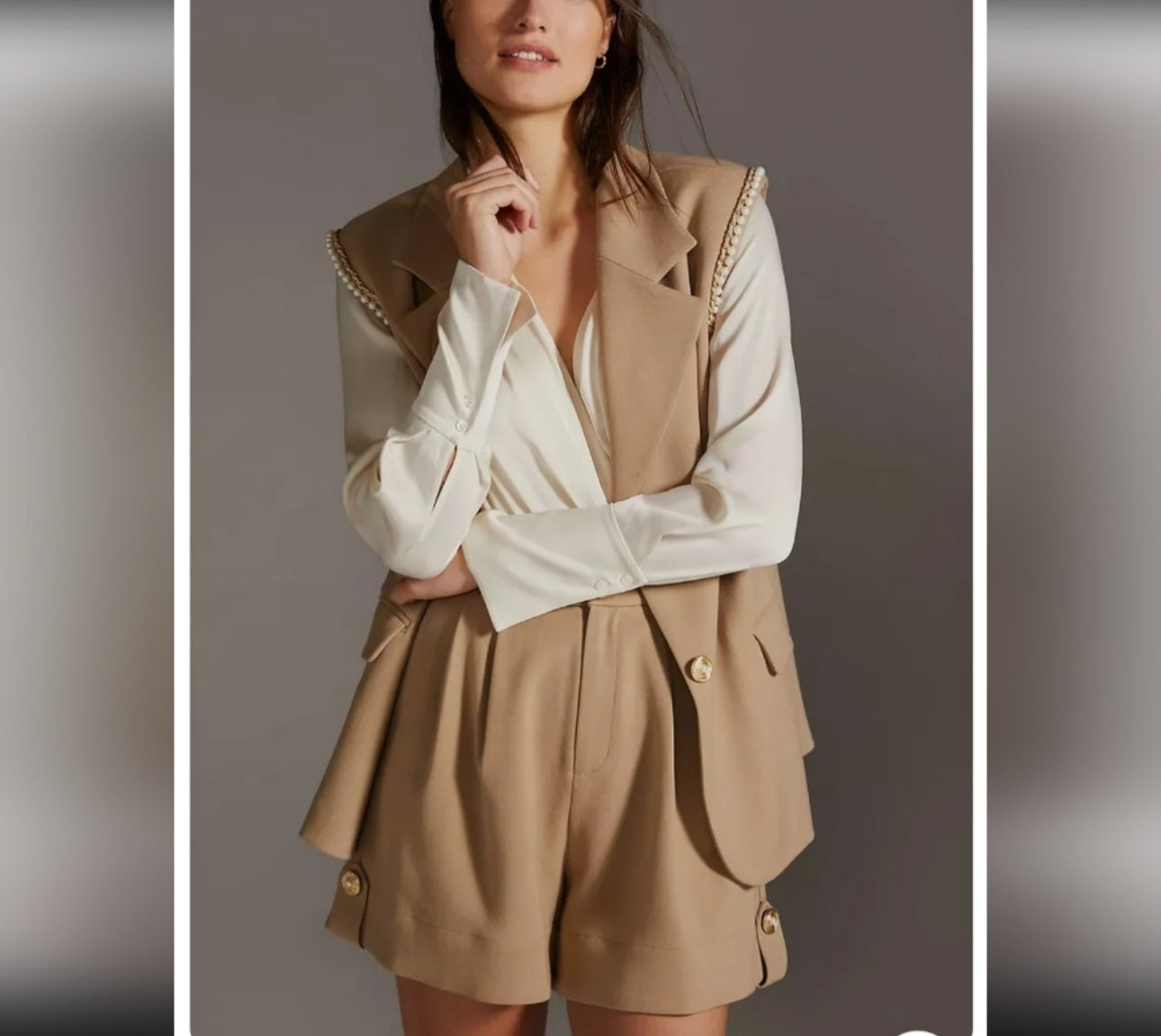 Blazer and Short Set By Anthropologie X Jovonna London In Tan, Size: Xs