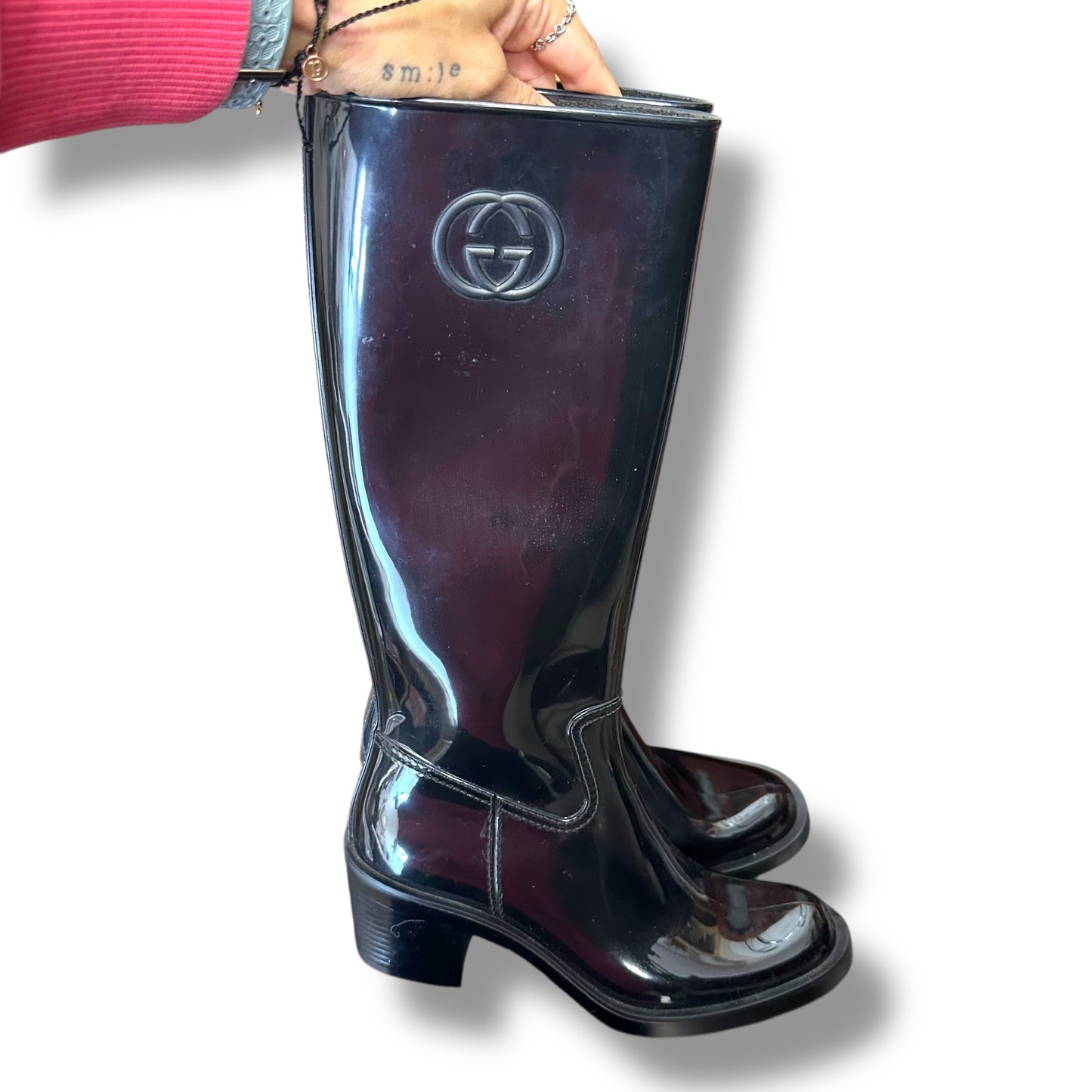 Boots Luxury Designer By Gucci In Black sz 36