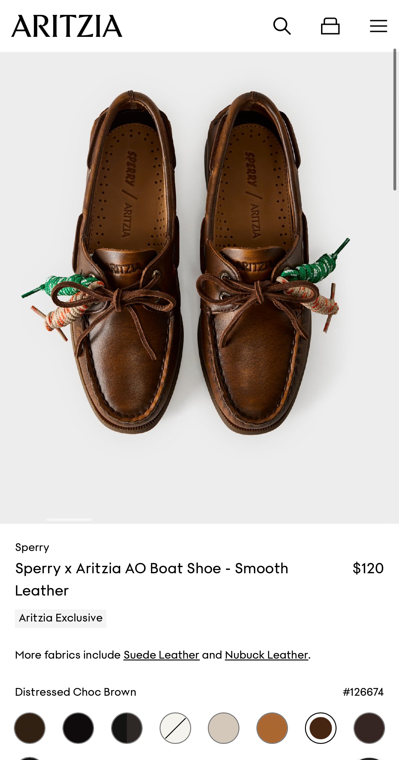 Sperry x Aritzia AO Boat Shoe - Smooth Leather By Sperry In Brown, Size: 5