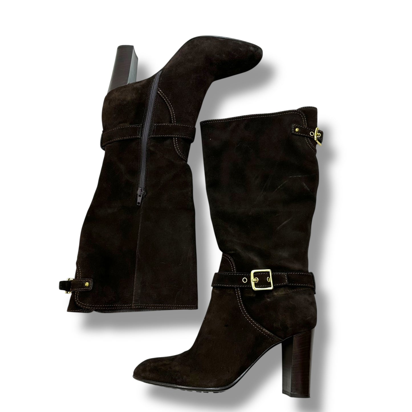 Suede Boots Designer By Coach In Brown, Size: 9