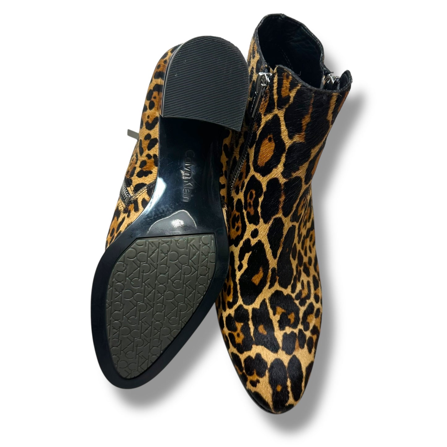 Boots Ankle Heels By Calvin Klein In Animal Print, Size: 9.5