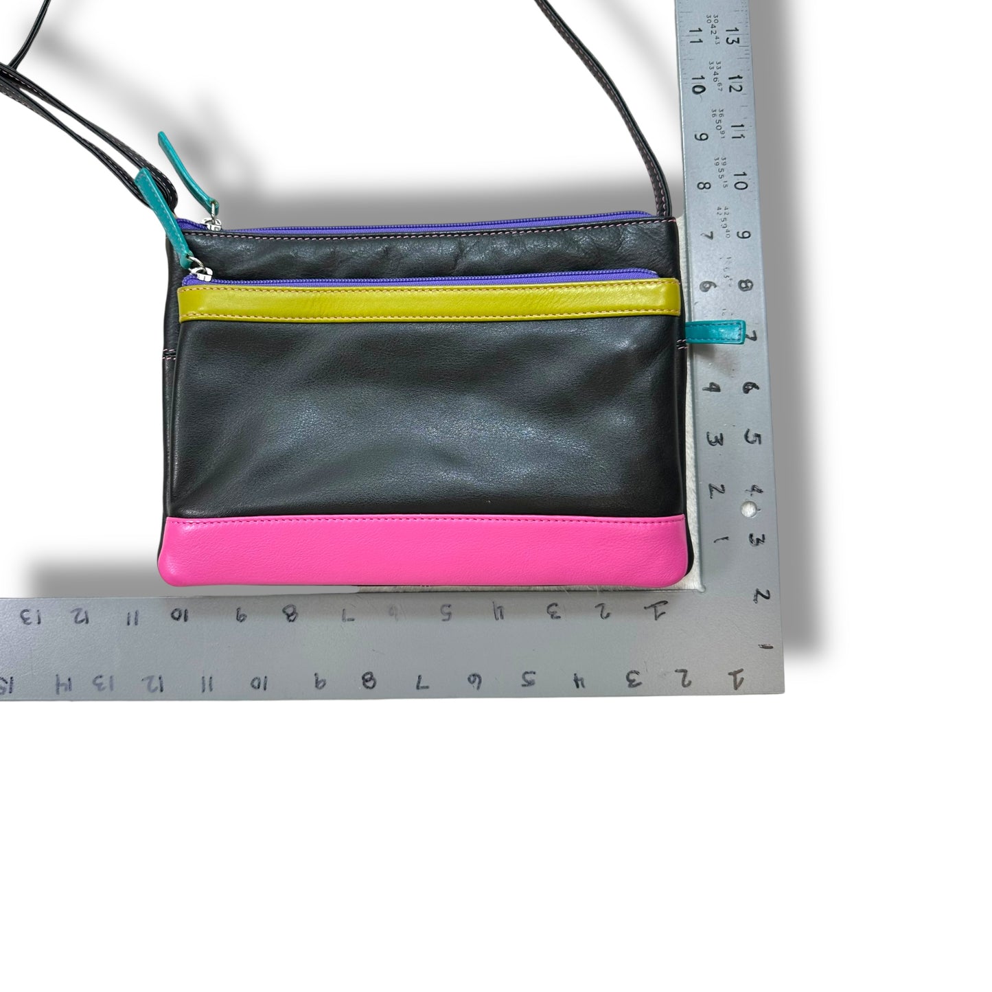 Leather Double Zip Multi Color Crossbody By ili New York, Size: Small