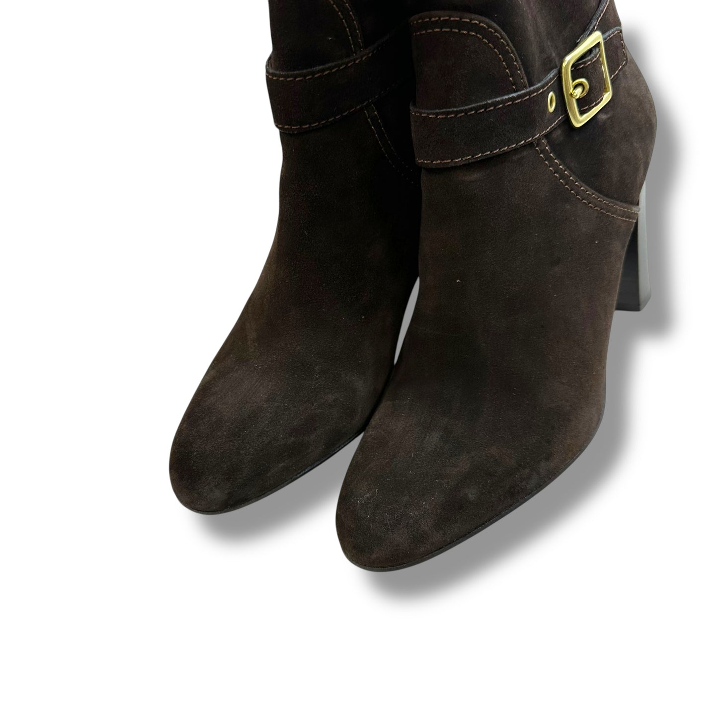 Suede Boots Designer By Coach In Brown, Size: 9