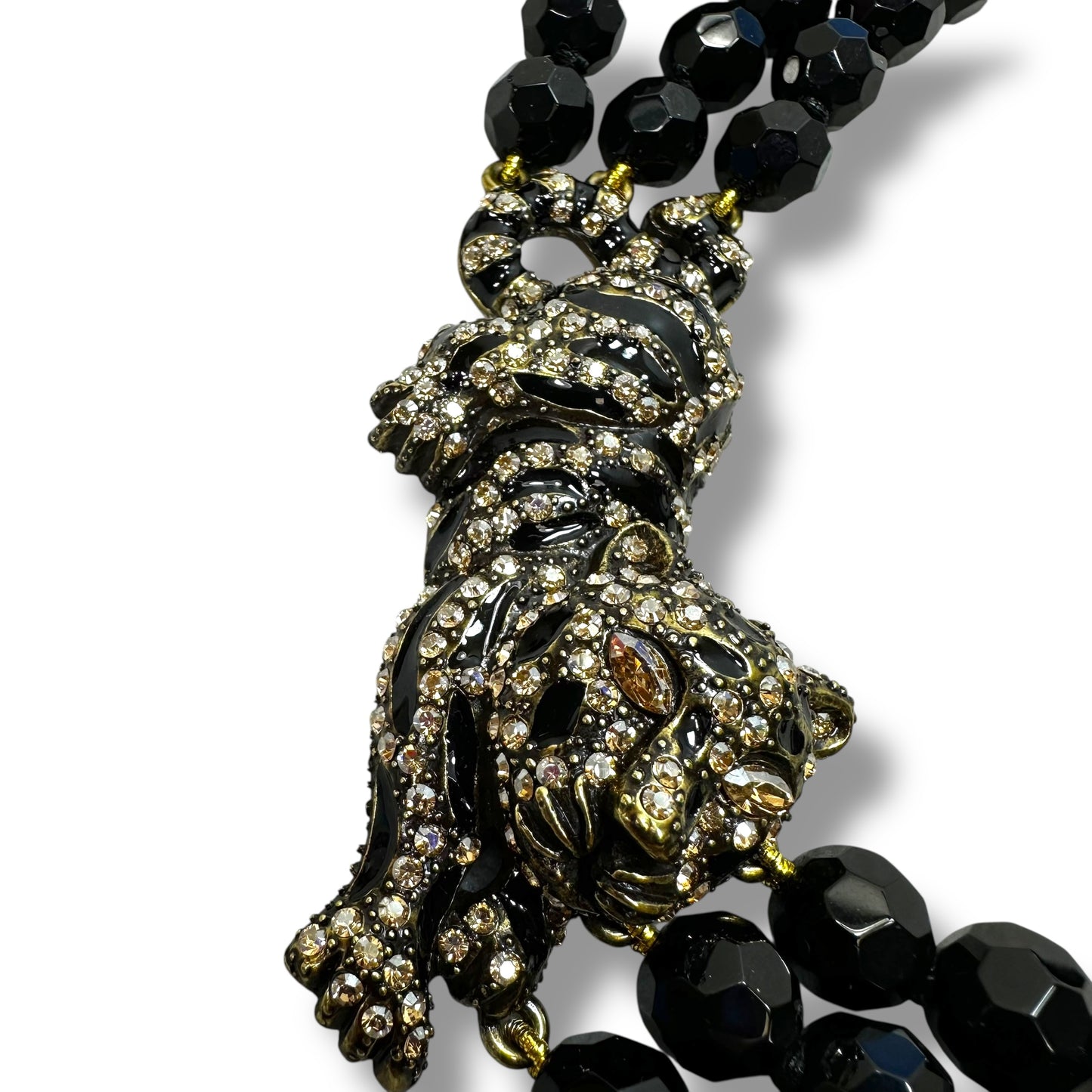 Beaded Rhinestone Tiger Tigress Statement Necklace Choker & Collar By HEIDI DAUS