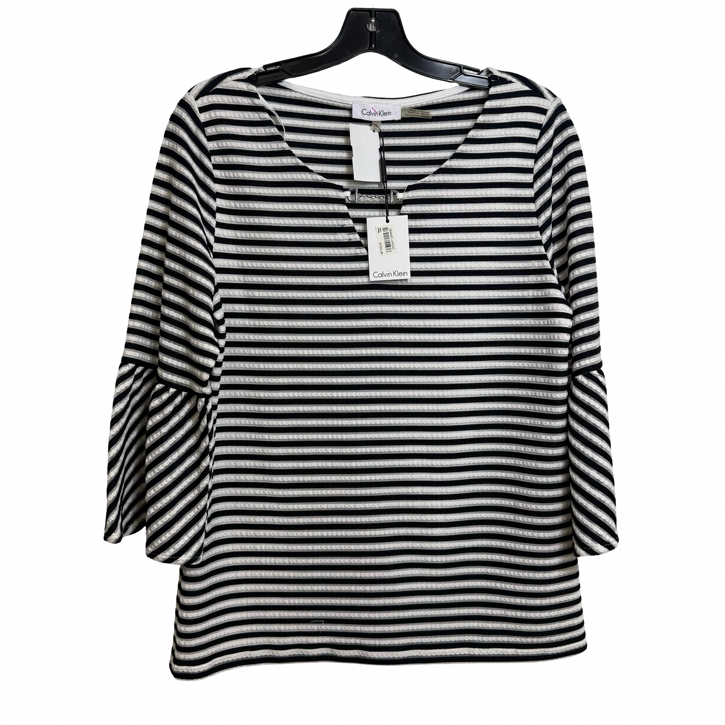 Top Long Sleeve By Calvin Klein In Black & White, Size: S