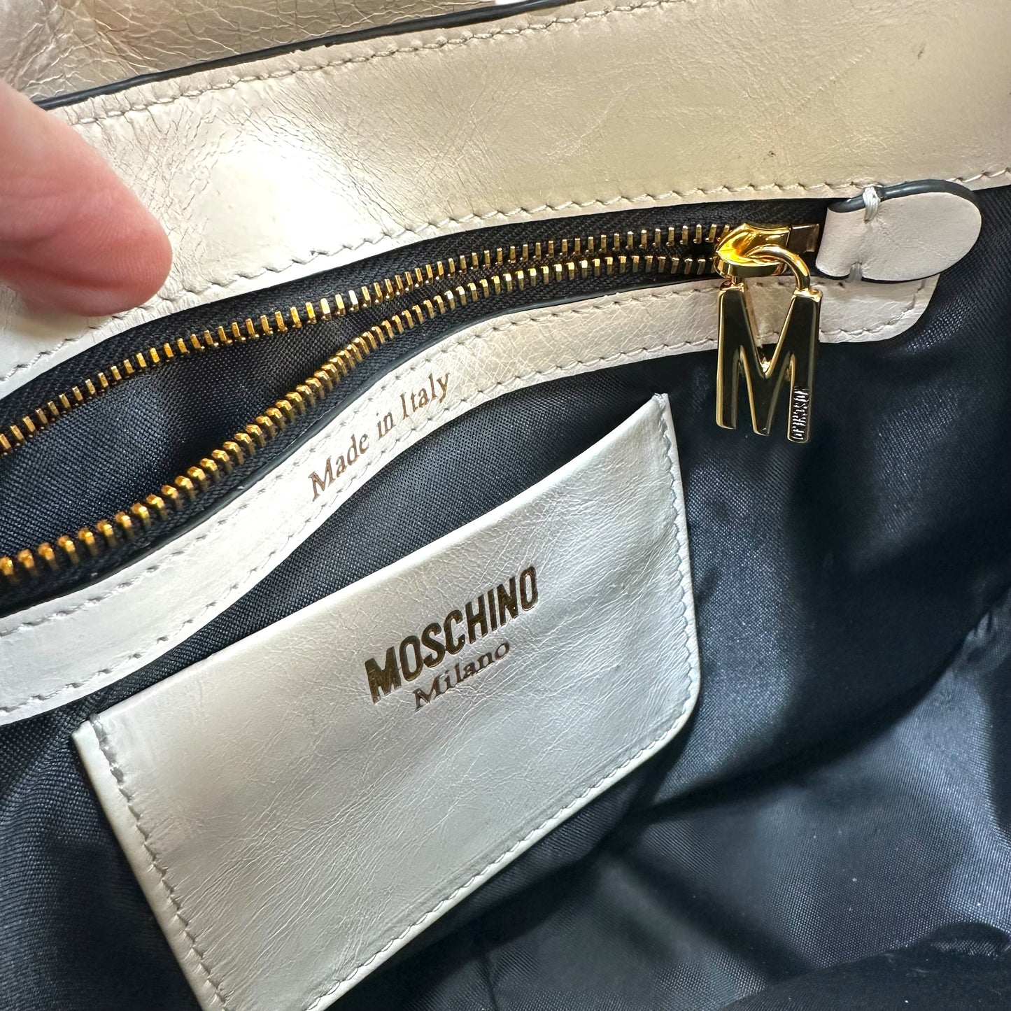 Handbag Designer By Moschino, Size: Medium