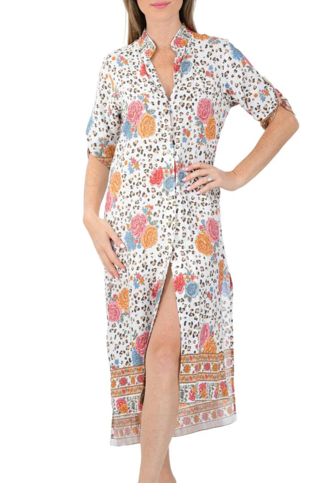 DAY BREAK DRESS IN LEOPARD ROSE Dress Casual Maxi By WALKER AND WADE In Floral Print, Size: M