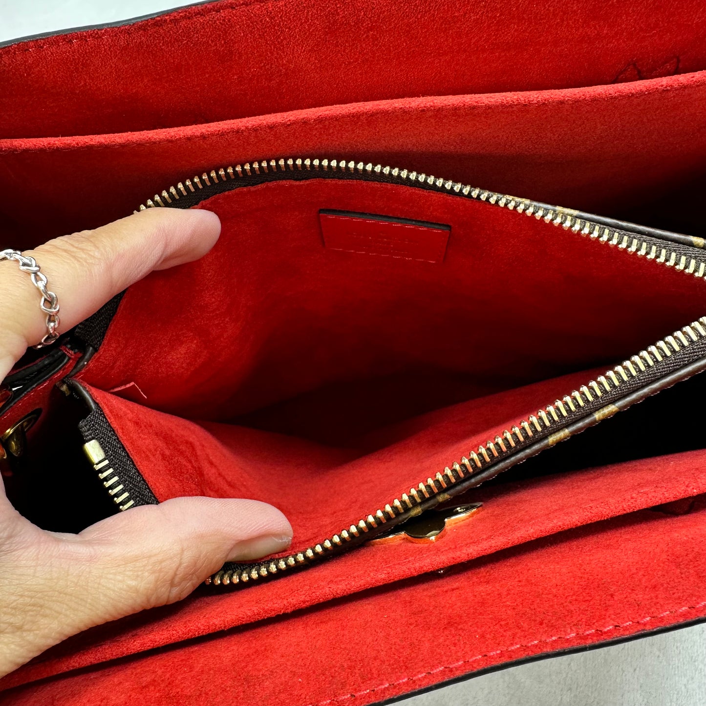 Flower Tote in Monogram Canvas and Coquelicot red leather trim Handbag Luxury Designer By Louis Vuitton, Size: Medium