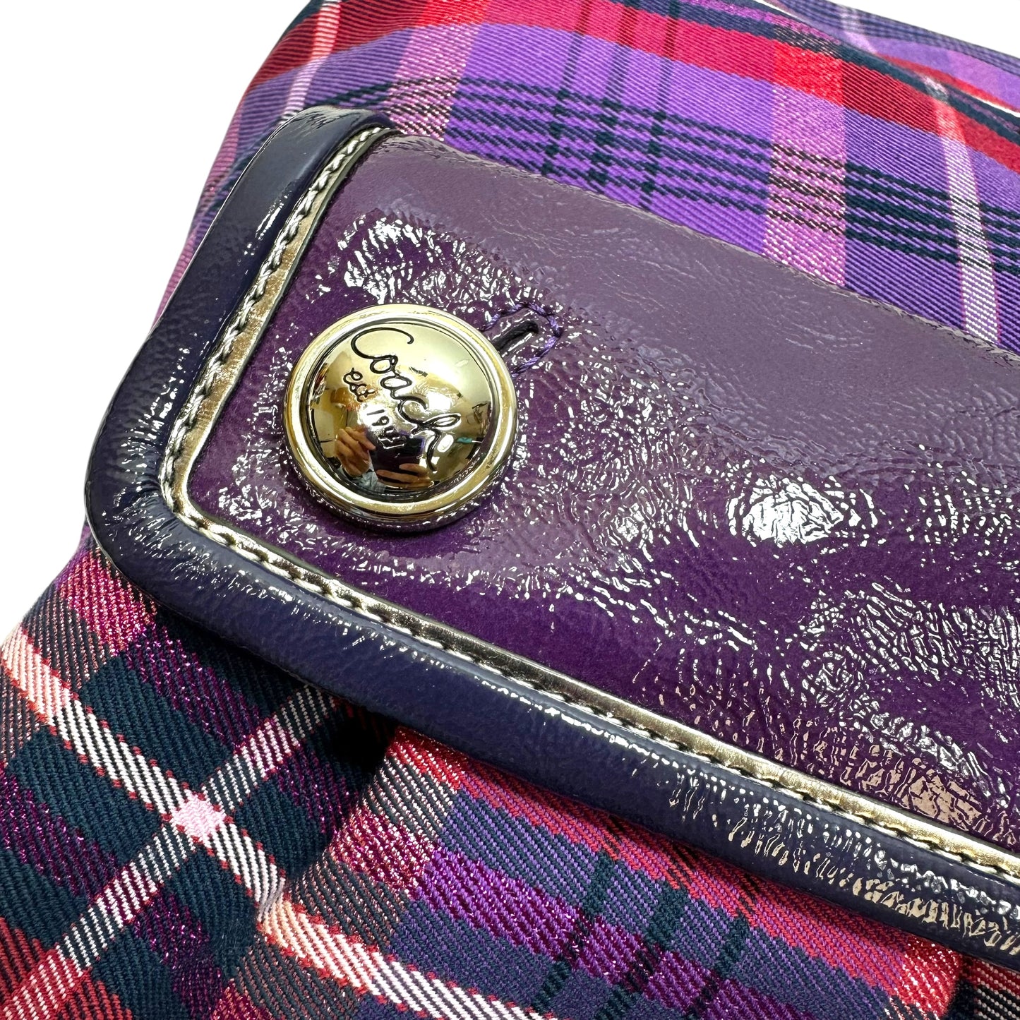 Vintage Poppy Tartan Plaid Pop Pocket Swing Hobo Handbag Designer By Coach, Size: Large