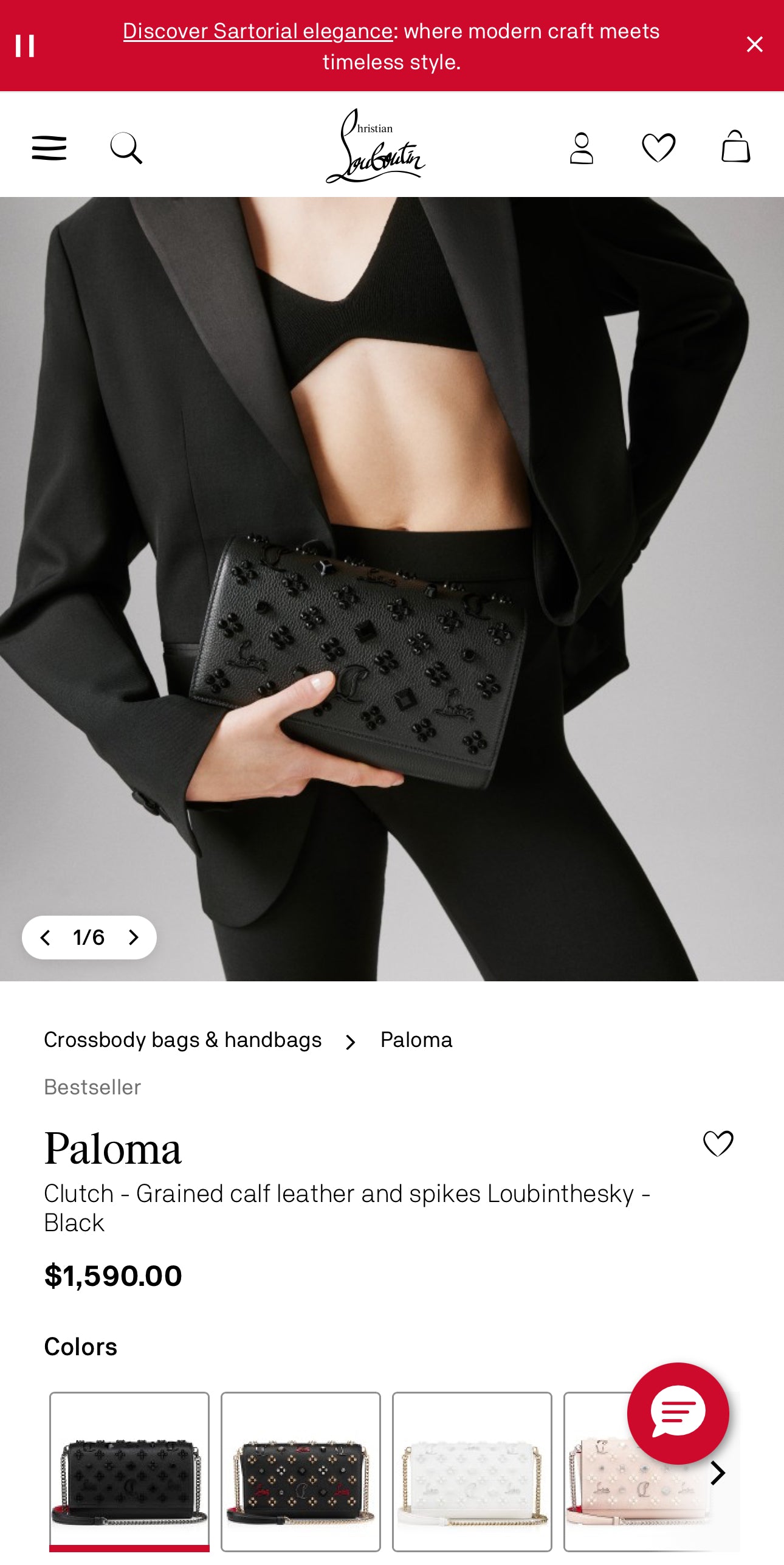 Paloma Clutch - Grained calf leather and spikes Loubinthesky - Black Crossbody Luxury Designer By Christian Louboutin, Size: Small