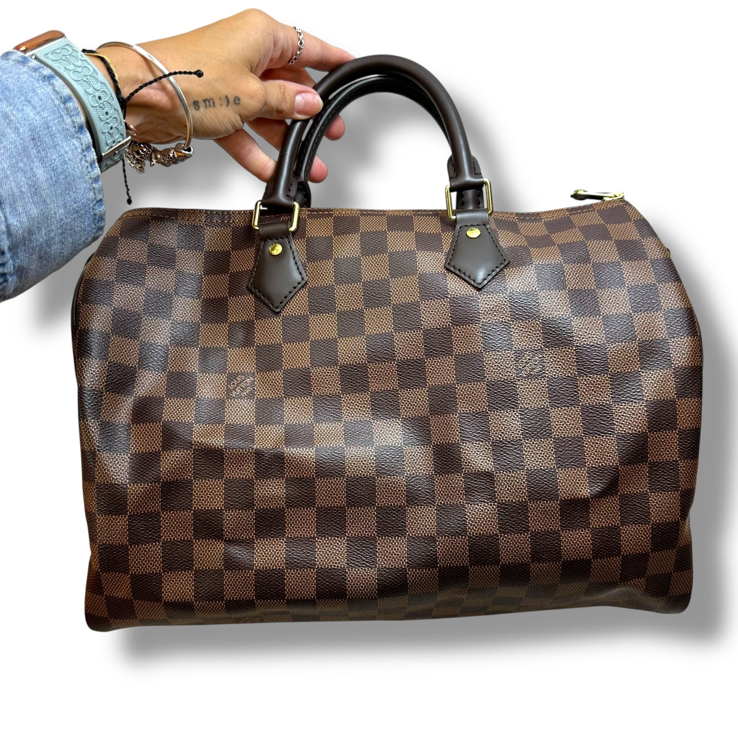 Speedy 35 Handbag Luxury Designer By Louis Vuitton, Size: Medium