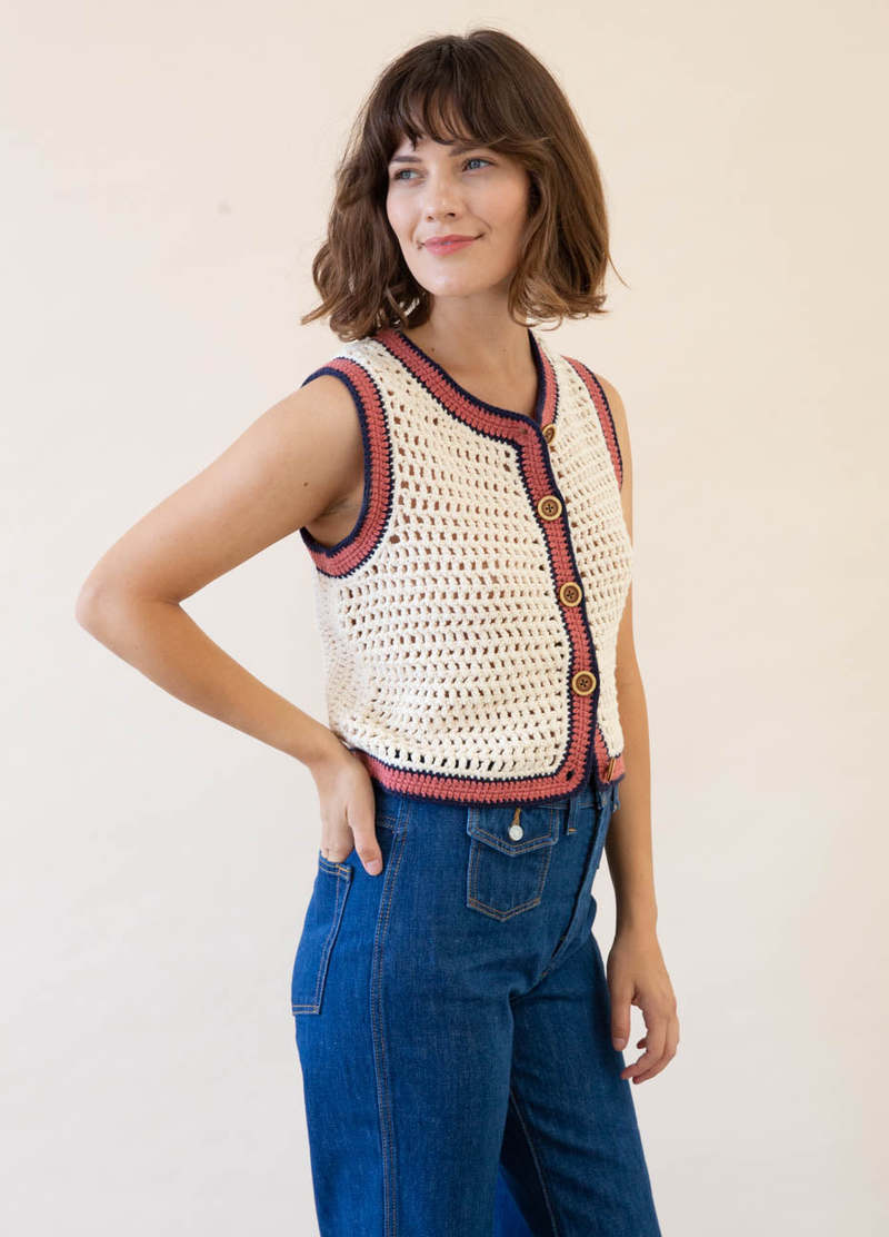 90s cardigan sweater Vest By REDONE In Ivory, Size: Xs