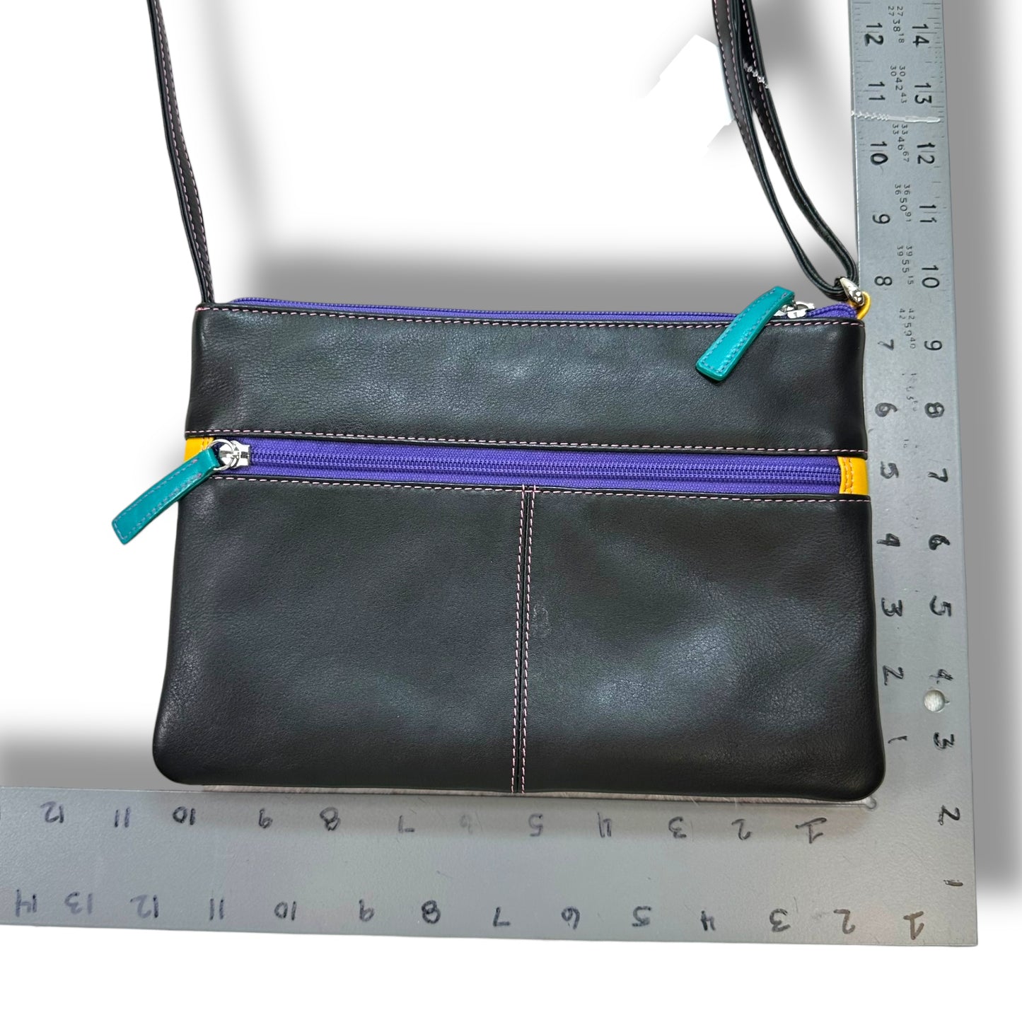 Leather Double Zip Multi Color Crossbody By ili New York, Size: Small