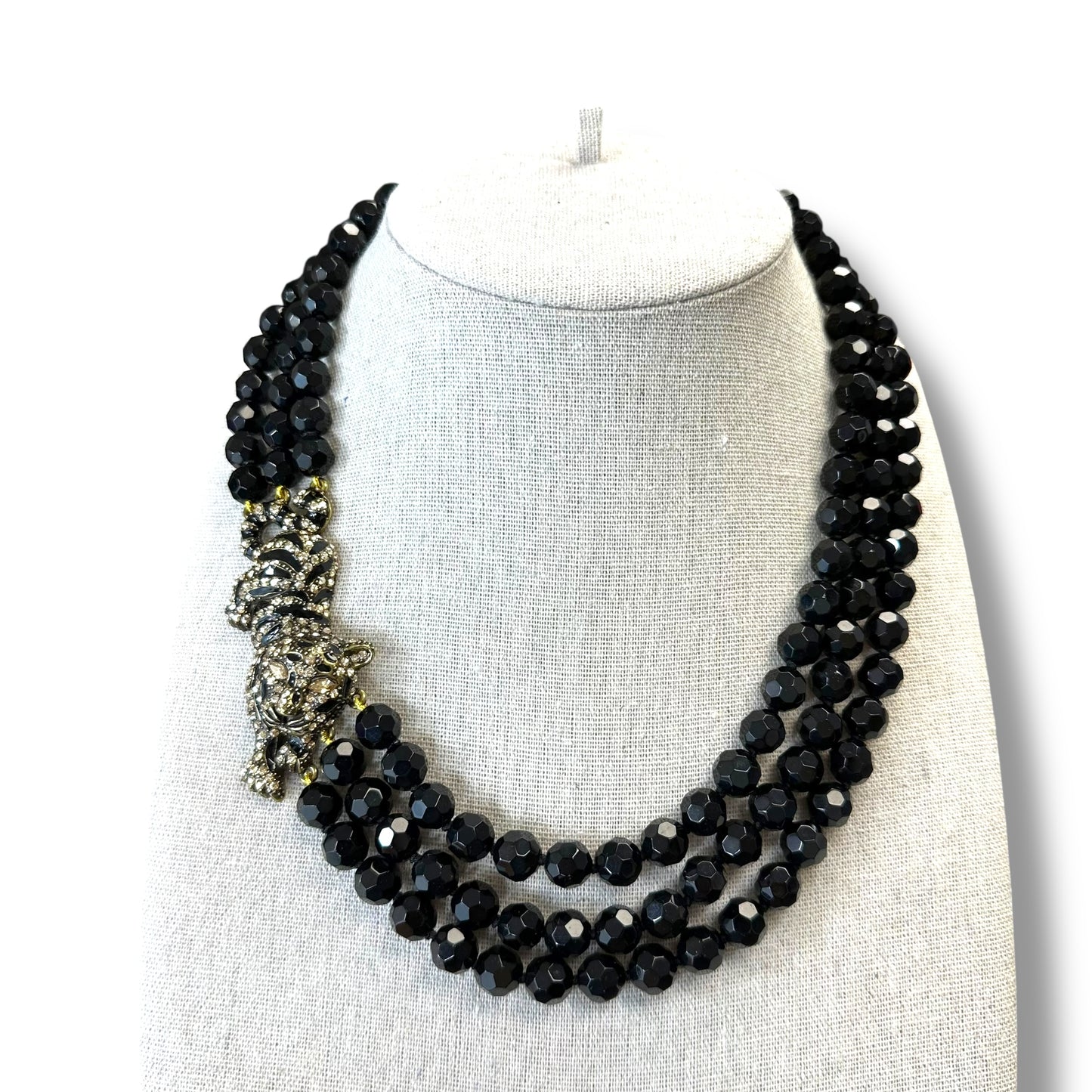 Beaded Rhinestone Tiger Tigress Statement Necklace Choker & Collar By HEIDI DAUS